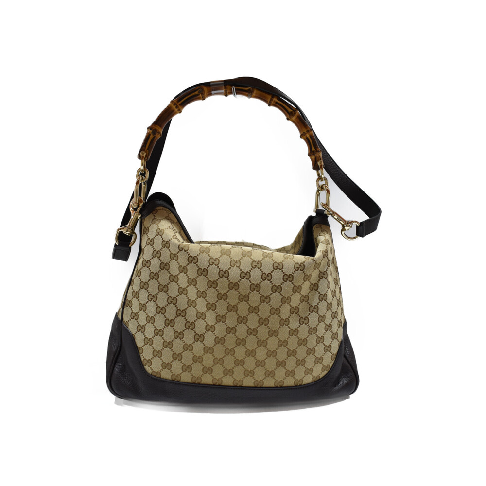 GUCCI Shoulder Bag Brown Canvas Leather GG Bamboo